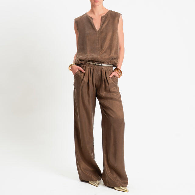 Zeroassoluto-Pantalone wide leg cupro lyocell fibra naturale - choco