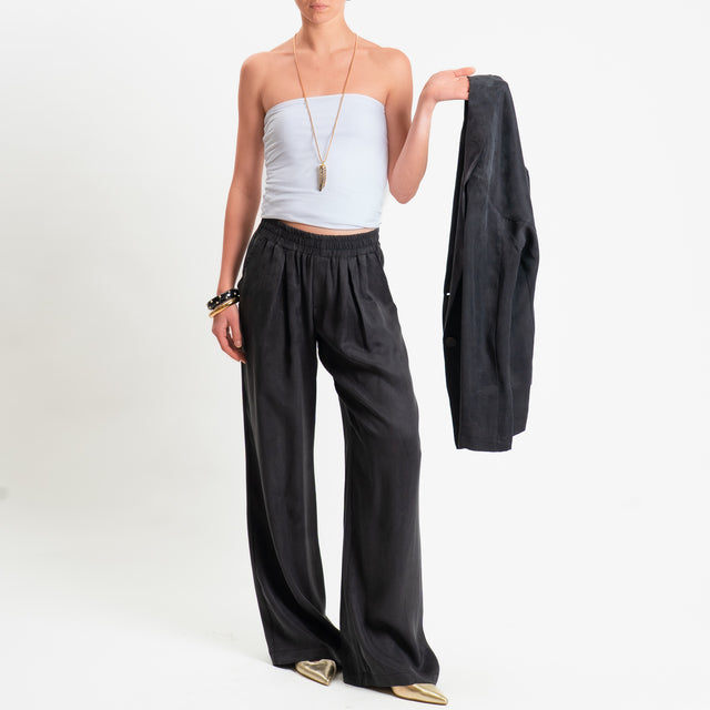 Zeroassoluto-Pantalone wide leg cupro lyocell fibra naturale - lavagna