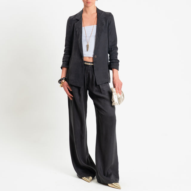 Zeroassoluto-Pantalone wide leg cupro lyocell fibra naturale - lavagna