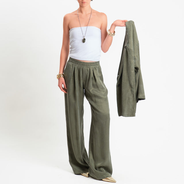 Zeroassoluto-Pantalone wide leg cupro lyocell fibra naturale - militare