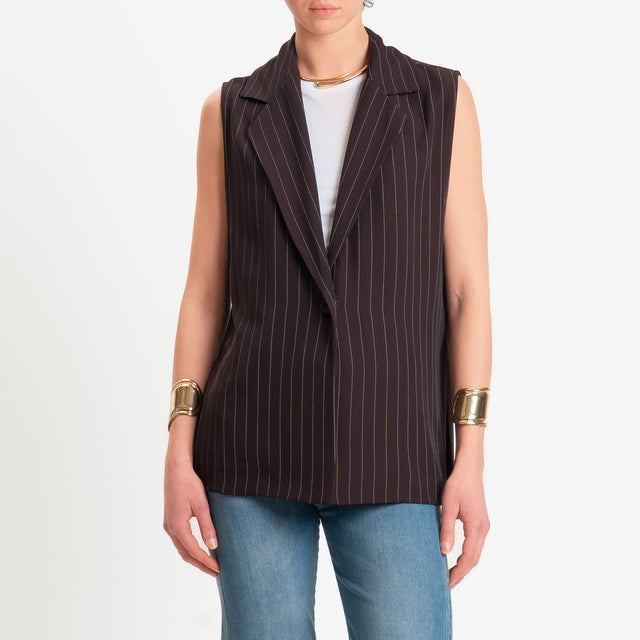 Zeroassoluto-Gilet tessuto fluido gessato con spacchi laterali - moro