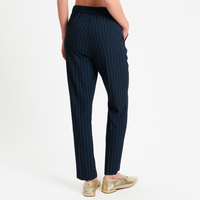 Zeroassoluto-Pantalone straight tessuto fluido gessato - blu