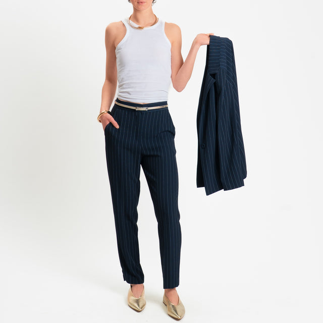 Zeroassoluto-Pantalone straight tessuto fluido gessato - blu