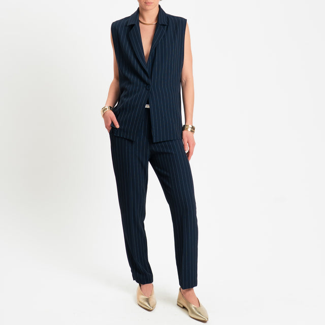 Zeroassoluto-Pantalone straight tessuto fluido gessato - blu