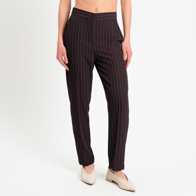 Zeroassoluto-Pantalone straight tessuto fluido gessato - moro