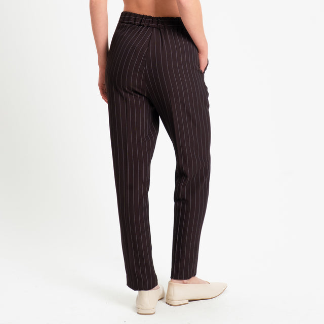Zeroassoluto-Pantalone straight tessuto fluido gessato - moro