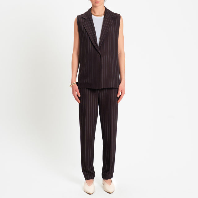 Zeroassoluto-Pantalone straight tessuto fluido gessato - moro