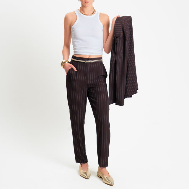 Zeroassoluto-Pantalone straight tessuto fluido gessato - moro