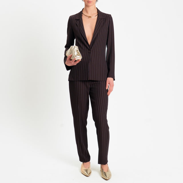 Zeroassoluto-Pantalone straight tessuto fluido gessato - moro