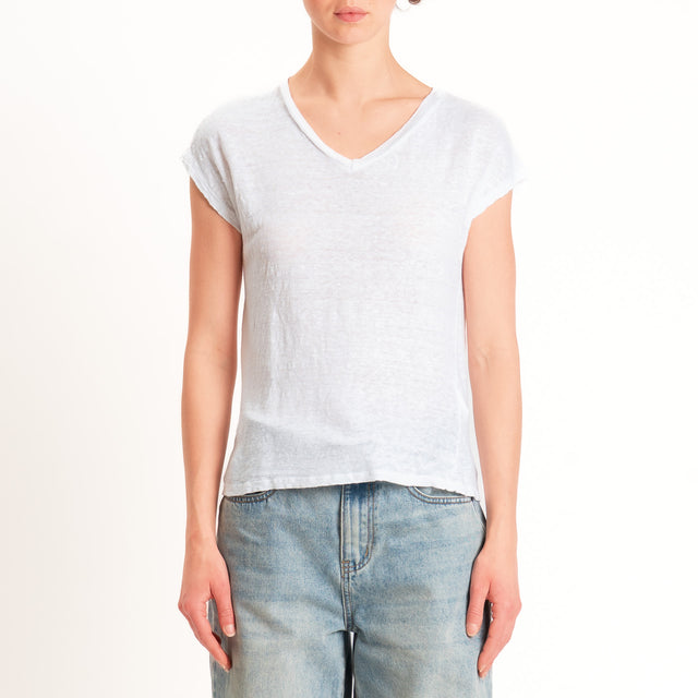 Zeroassoluto-T-shirt scollo v 100% LINO - bianco