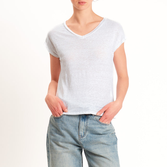 Zeroassoluto-T-shirt scollo v 100% LINO - bianco