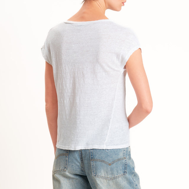 Zeroassoluto-T-shirt scollo v 100% LINO - bianco