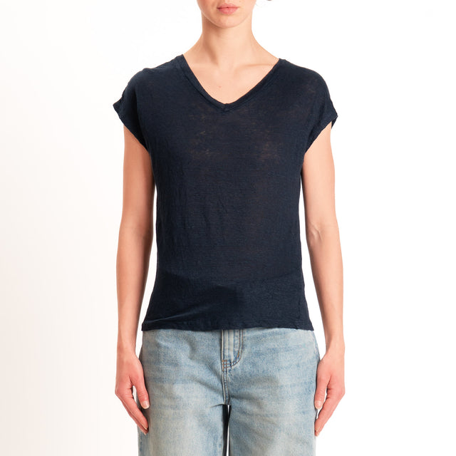 Zeroassoluto-T-shirt scollo v 100% LINO - blu