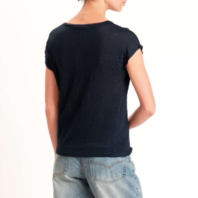 Zeroassoluto-T-shirt scollo v 100% LINO - blu