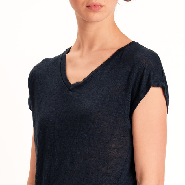 Zeroassoluto-T-shirt scollo v 100% LINO - blu