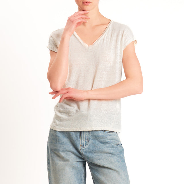 Zeroassoluto-T-shirt scollo v 100% LINO - burro