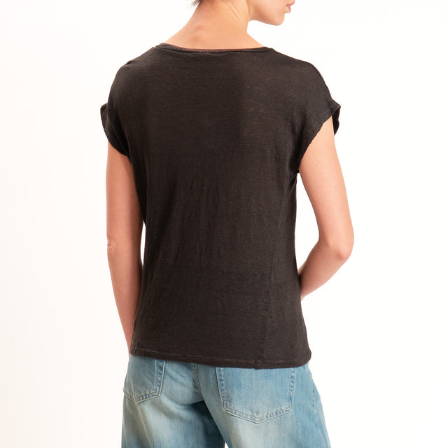 Zeroassoluto-T-shirt scollo v 100% LINO - choco