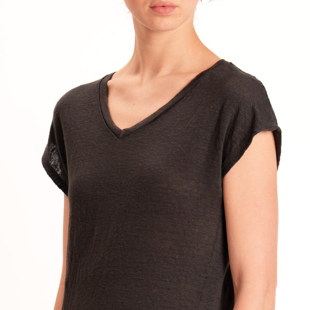 Zeroassoluto-T-shirt scollo v 100% LINO - choco