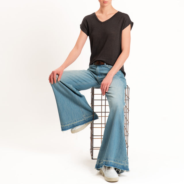 Zeroassoluto-T-shirt scollo v 100% LINO - choco