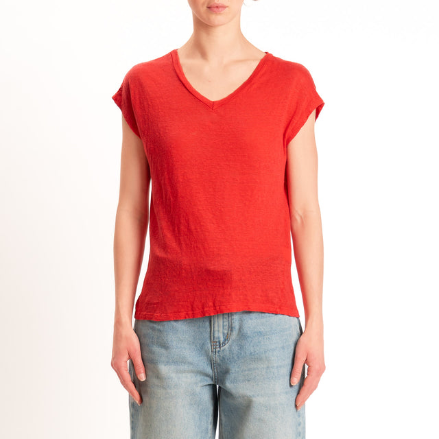 Zeroassoluto-T-shirt scollo v 100% LINO - lacca