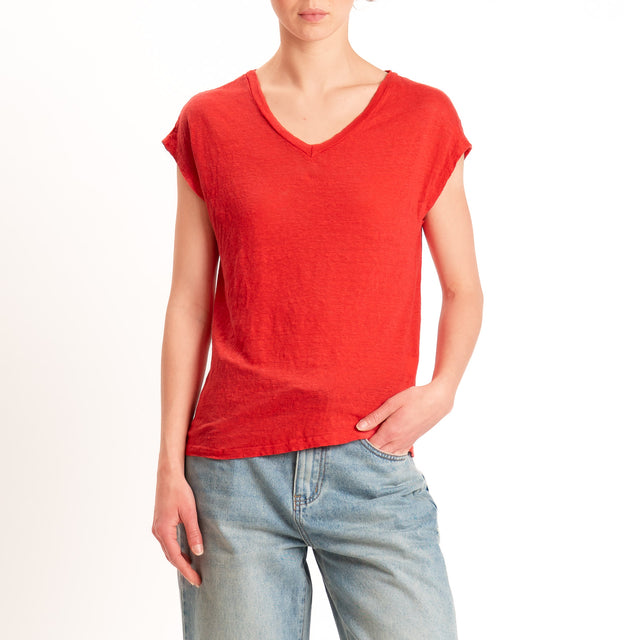 Zeroassoluto-T-shirt scollo v 100% LINO - lacca