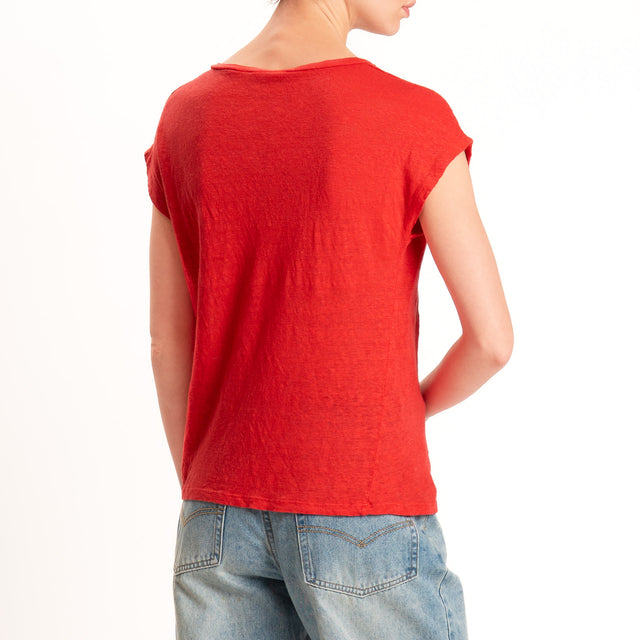 Zeroassoluto-T-shirt scollo v 100% LINO - lacca