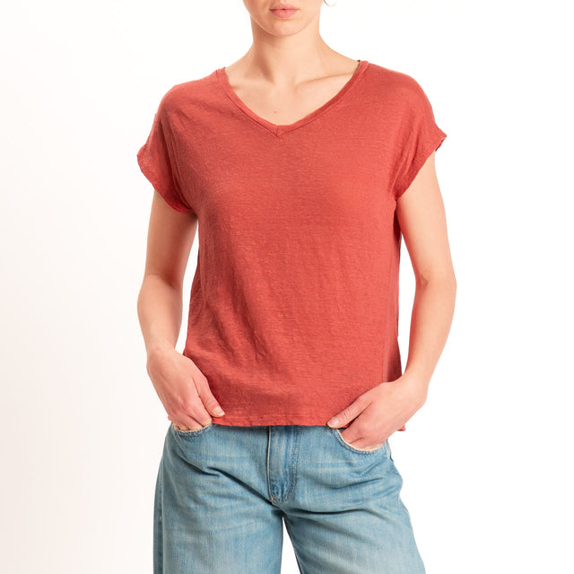 Zeroassoluto-T-shirt scollo v 100% LINO - lipstick