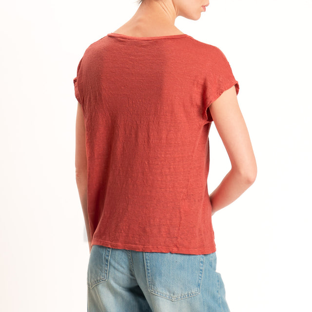 Zeroassoluto-T-shirt scollo v 100% LINO - lipstick