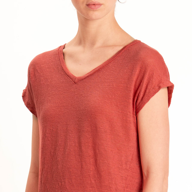 Zeroassoluto-T-shirt scollo v 100% LINO - lipstick