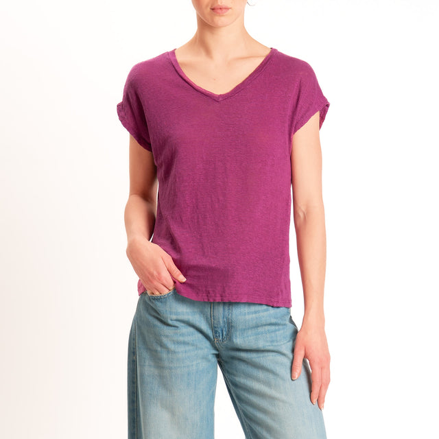 Zeroassoluto-T-shirt scollo v 100% LINO - malva