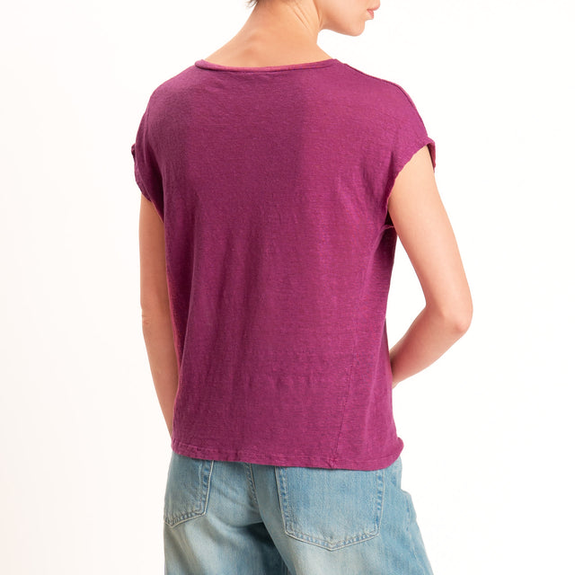 Zeroassoluto-T-shirt scollo v 100% LINO - malva