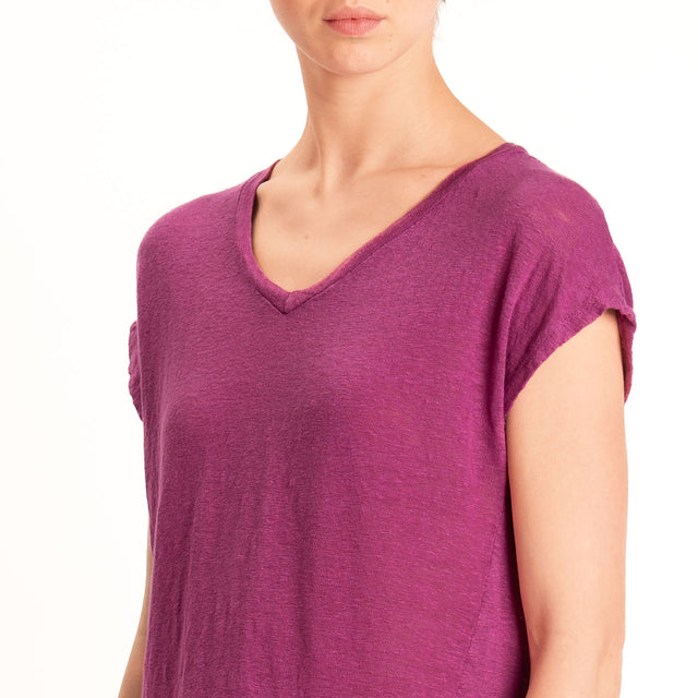 Zeroassoluto-T-shirt scollo v 100% LINO - malva