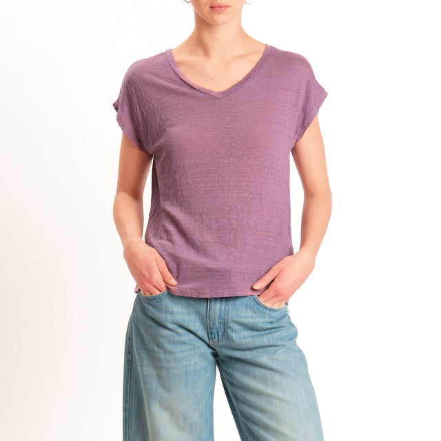 Zeroassoluto-T-shirt scollo v 100% LINO - mauve