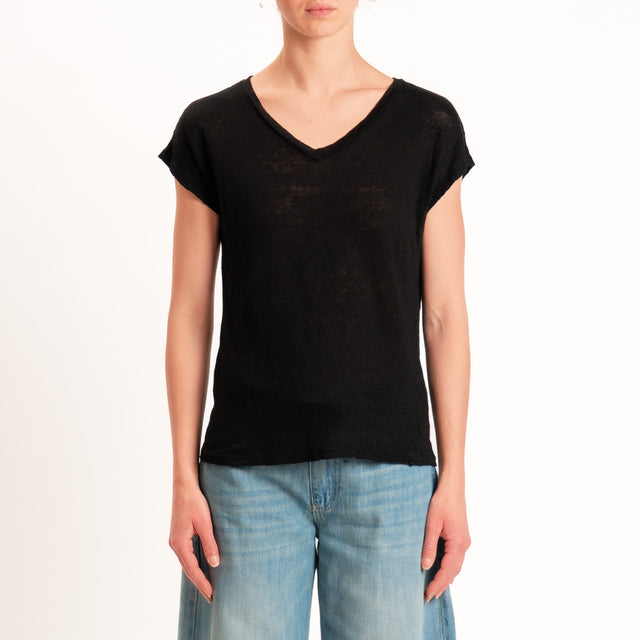 Zeroassoluto-T-shirt scollo v 100% LINO - nero