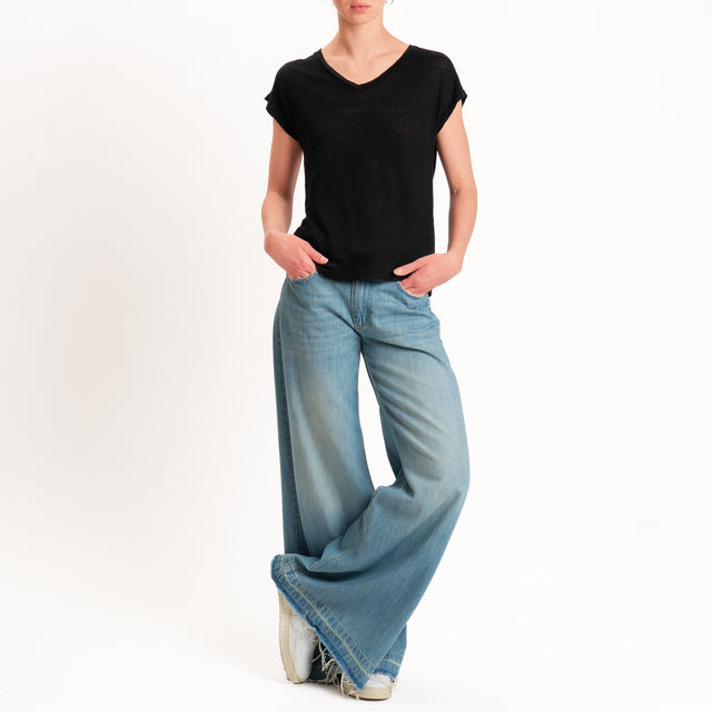 Zeroassoluto-T-shirt scollo v 100% LINO - nero