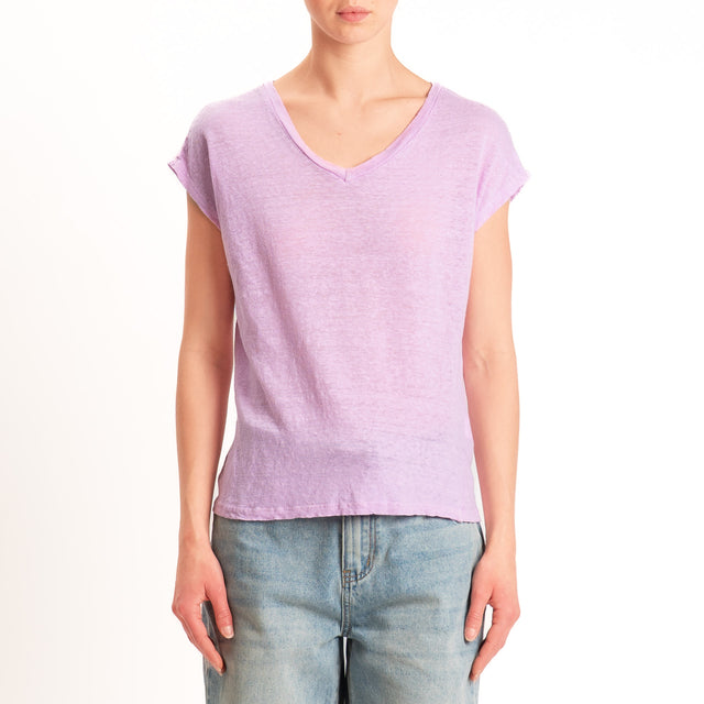 Zeroassoluto-T-shirt scollo v 100% LINO - pink