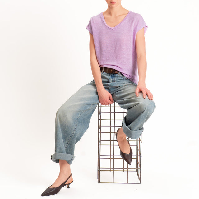 Zeroassoluto-T-shirt scollo v 100% LINO - pink