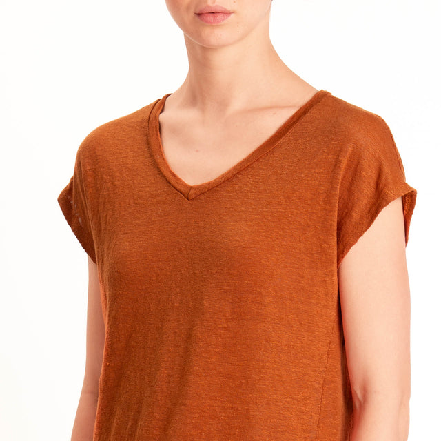 Zeroassoluto-T-shirt scollo v 100% LINO - rust