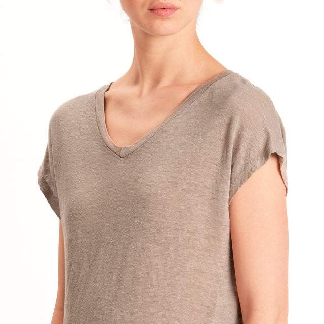 Zeroassoluto-T-shirt scollo v 100% LINO  - sahara