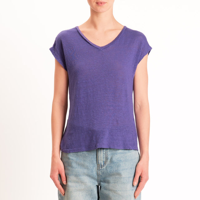 Zeroassoluto-T-shirt scollo v 100% LINO - viola