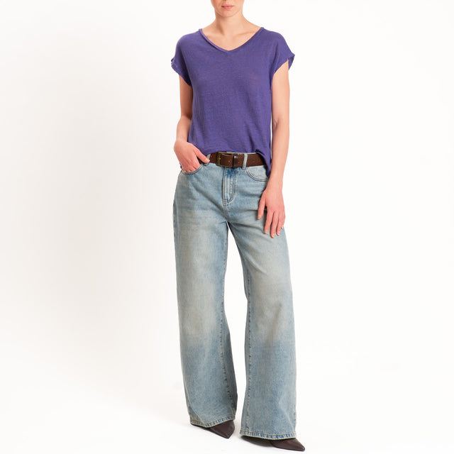 Zeroassoluto-T-shirt scollo v 100% LINO - viola