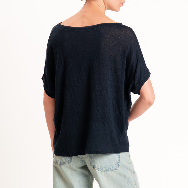 Zeroassoluto-T-shirt scatola 100% LINO - blu