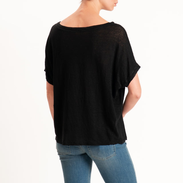 Zeroassoluto-T-shirt scatola 100% LINO - nero