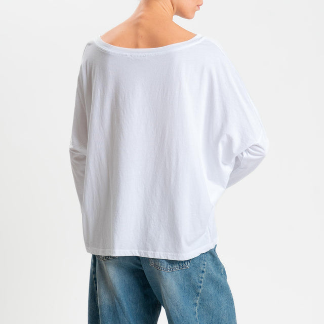 Zeroassoluto-T-shirt over scollo barca in cotone - bianco
