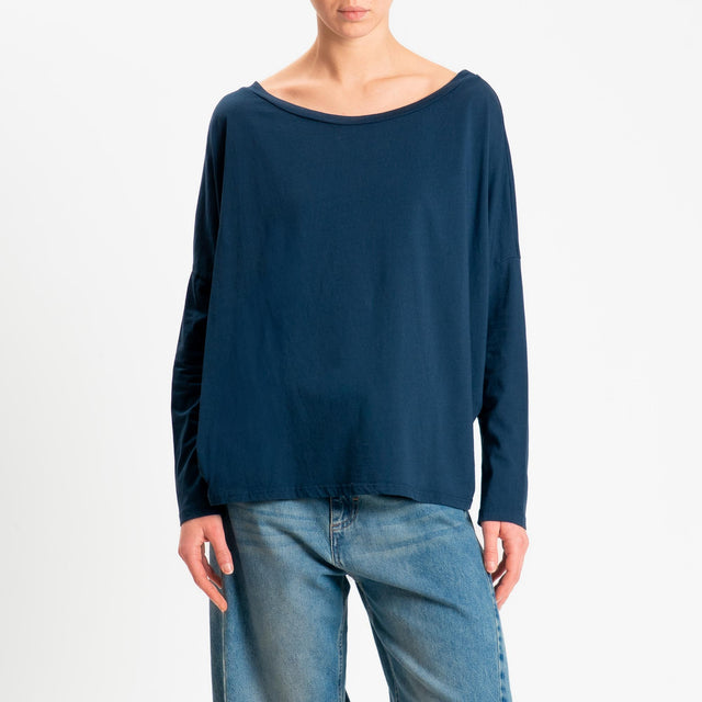 Zeroassoluto-T-shirt over scollo barca in cotone - blu