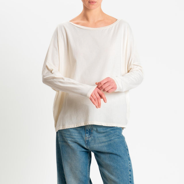 Zeroassoluto-T-shirt over scollo barca in cotone - burro