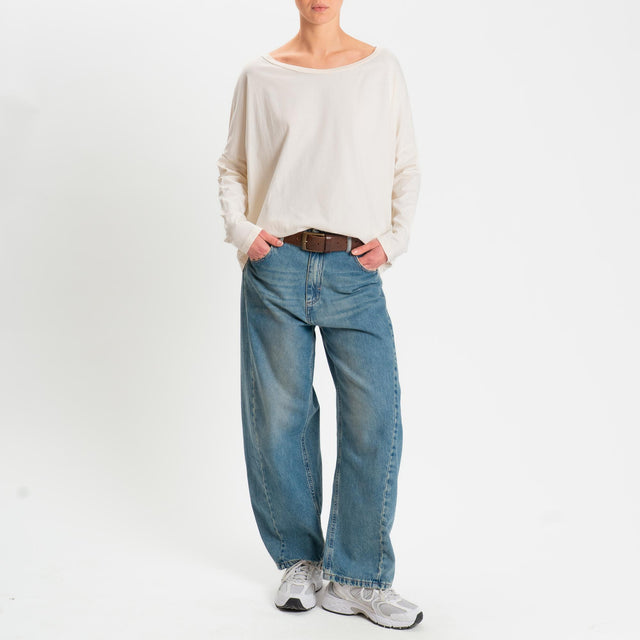 Zeroassoluto-T-shirt over scollo barca in cotone - burro