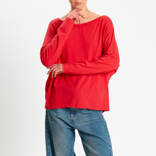 Zeroassoluto-T-shirt over scollo barca in cotone - corallo