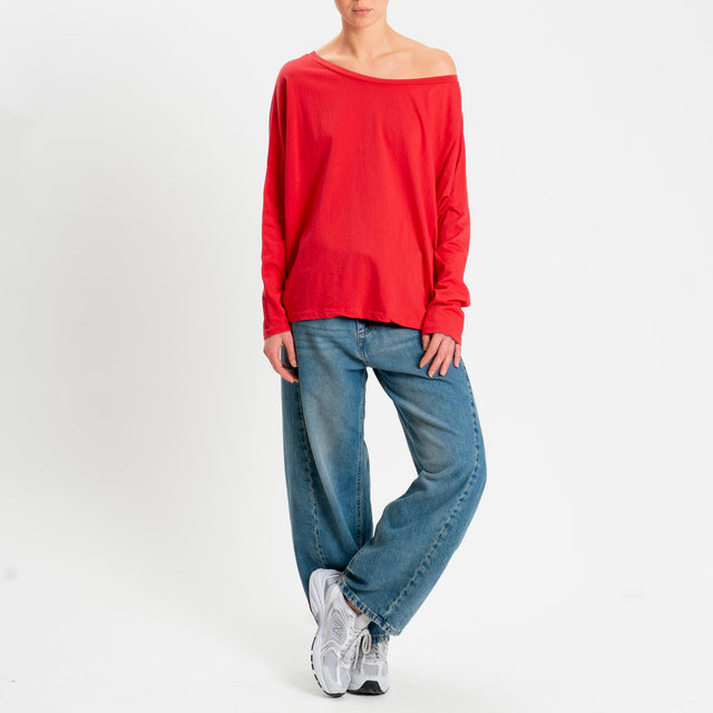 Zeroassoluto-T-shirt over scollo barca in cotone - corallo