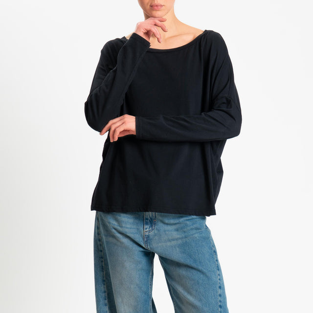 Zeroassoluto-T-shirt over scollo barca in cotone - nero